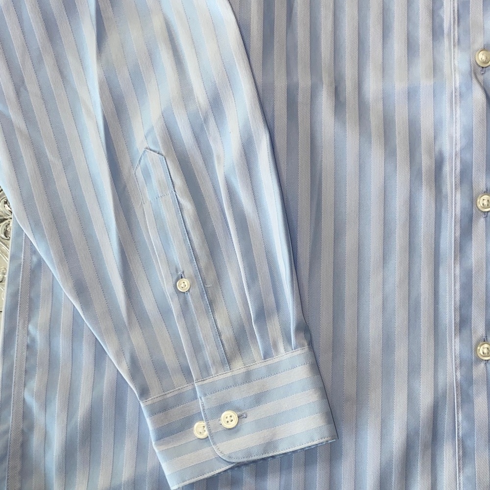 Pronto Uomo Couture Mens 17 34/35 Light Blue Striped Dress Shirt Non Iron L - Picture 4 of 8